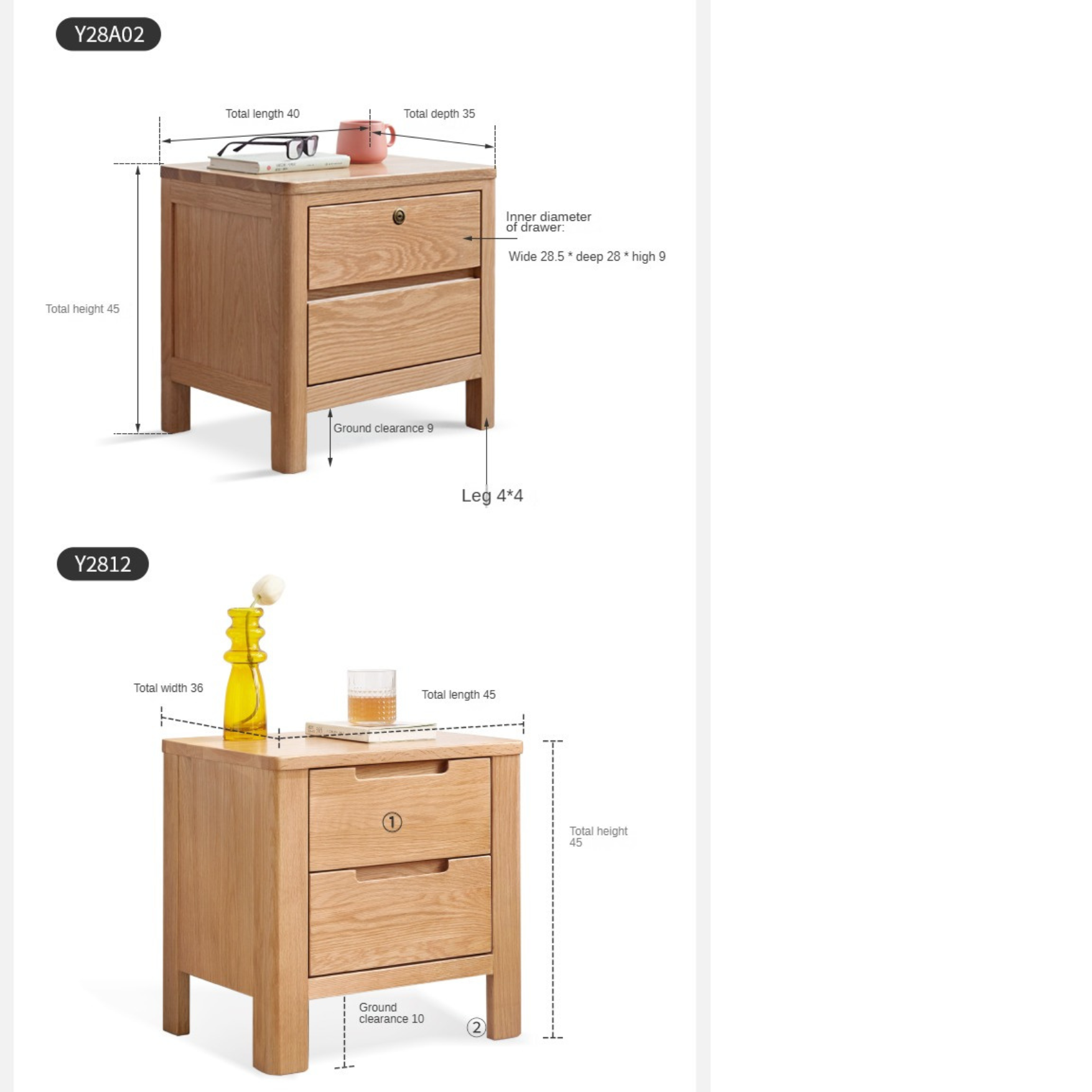 Oak Solid Wood Nightstand with Locker