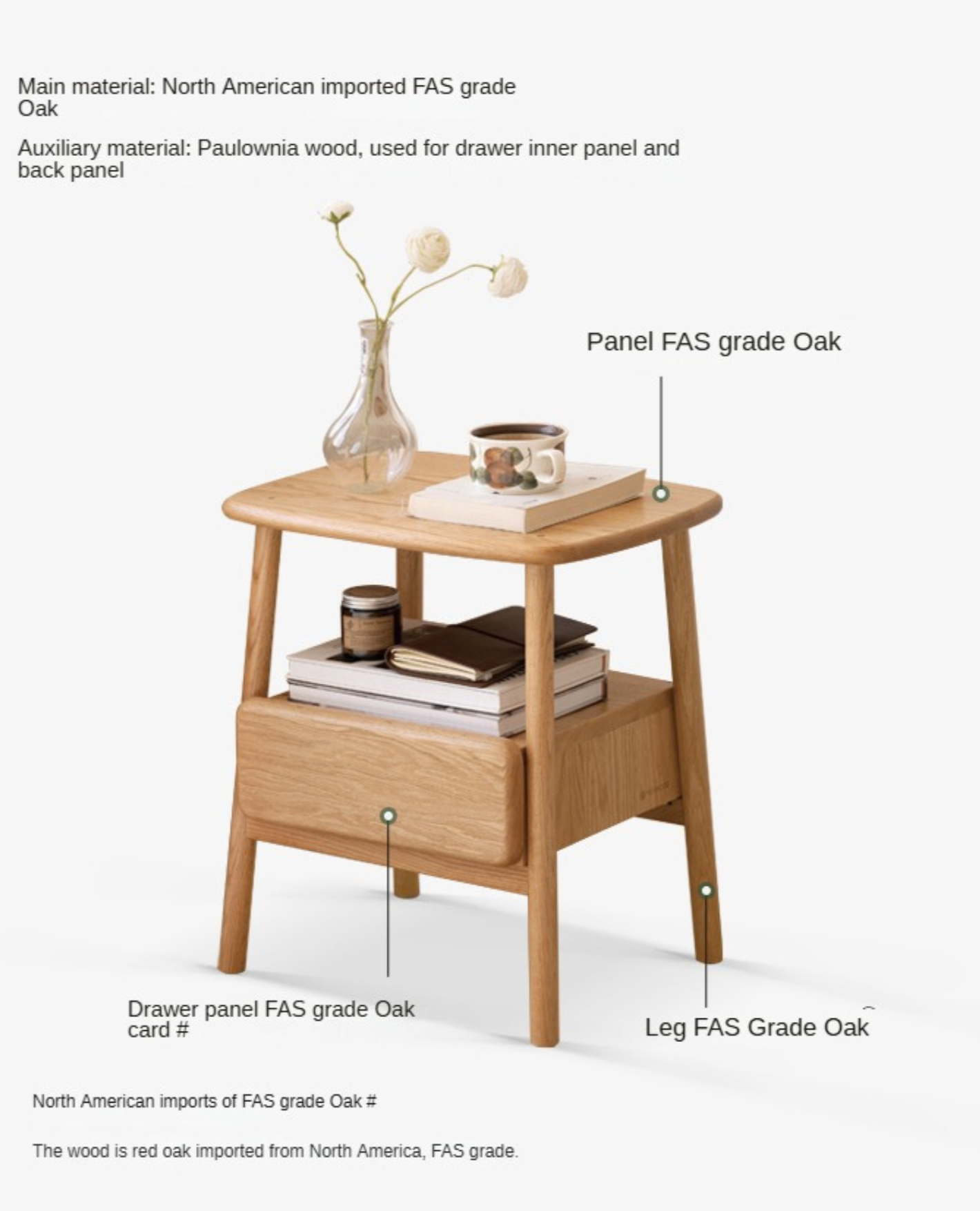 Oak Solid Wood Side Table, nightstand)