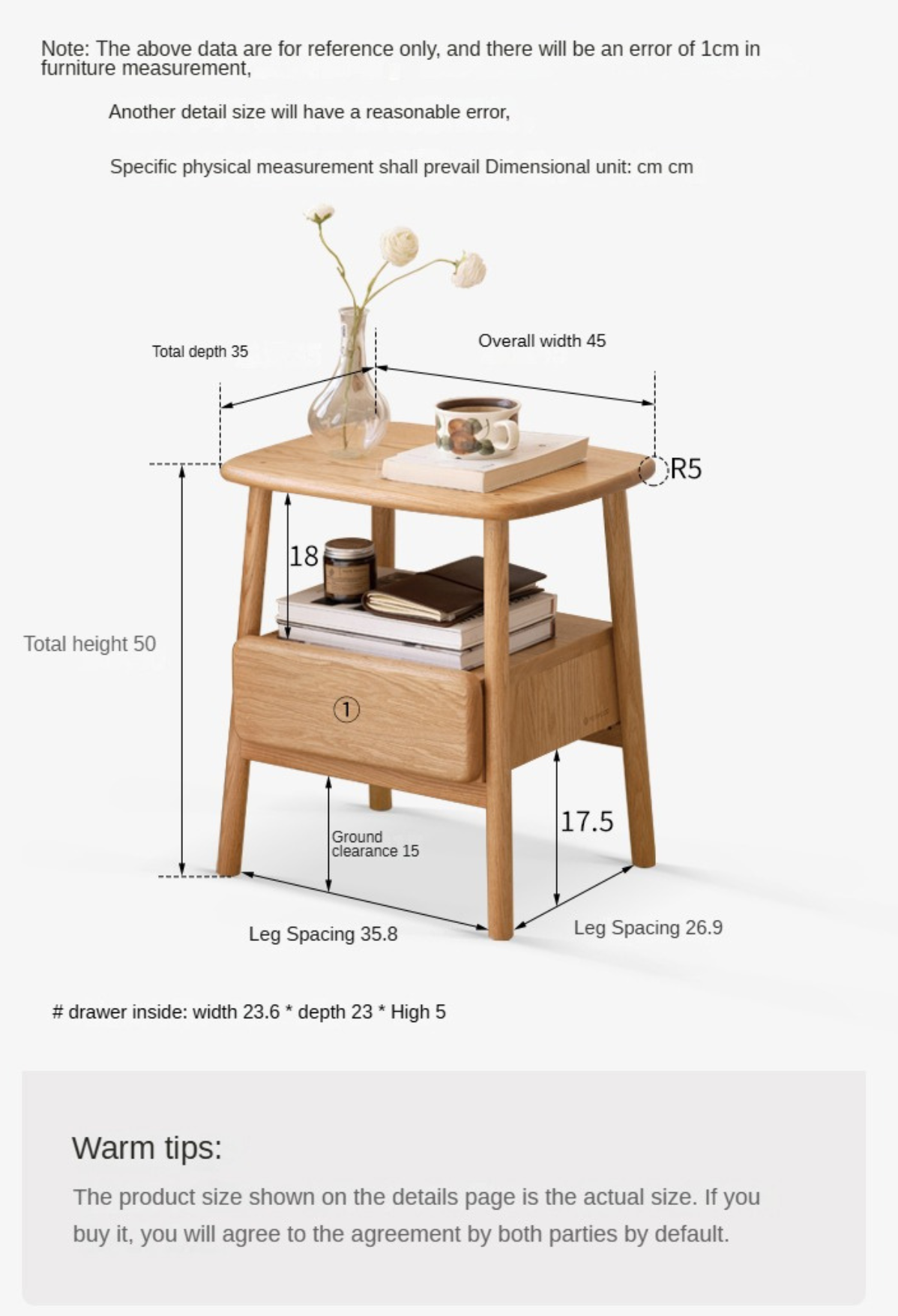 Oak Solid Wood Side Table, nightstand)