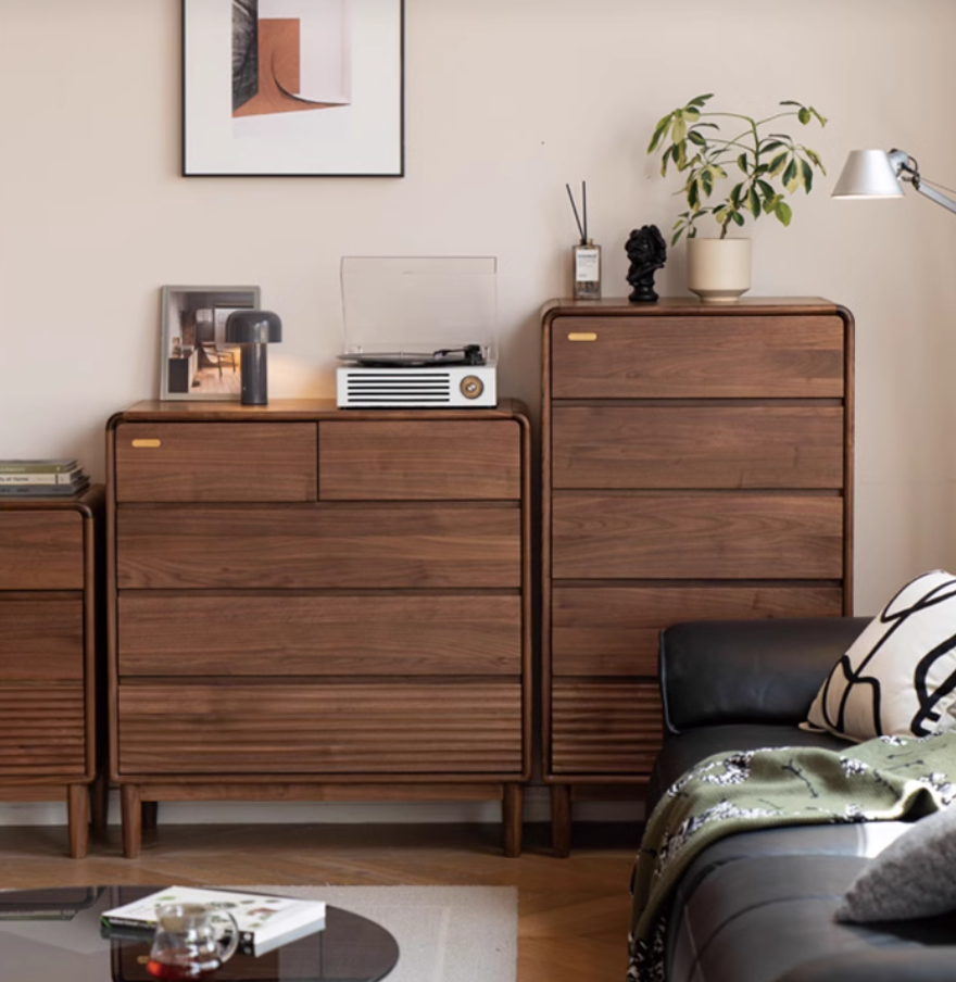 Black Walnut Solid Wood Drawer Storage Cabinet