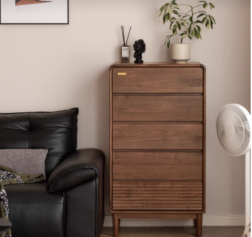 Black Walnut Solid Wood Drawer Storage Cabinet