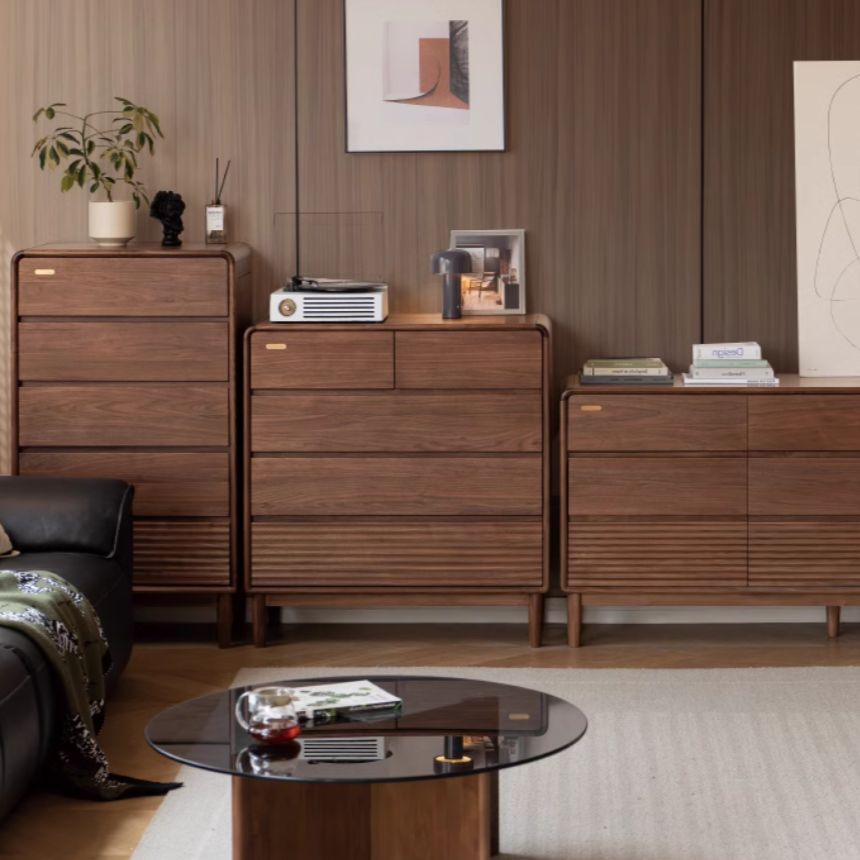 Black Walnut Solid Wood Drawer Storage Cabinet