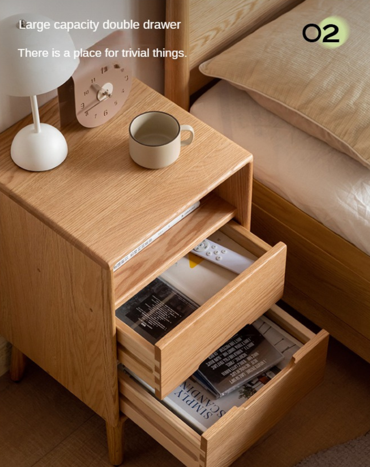 Oak Solid Wood Narrow nightstand Nordic)