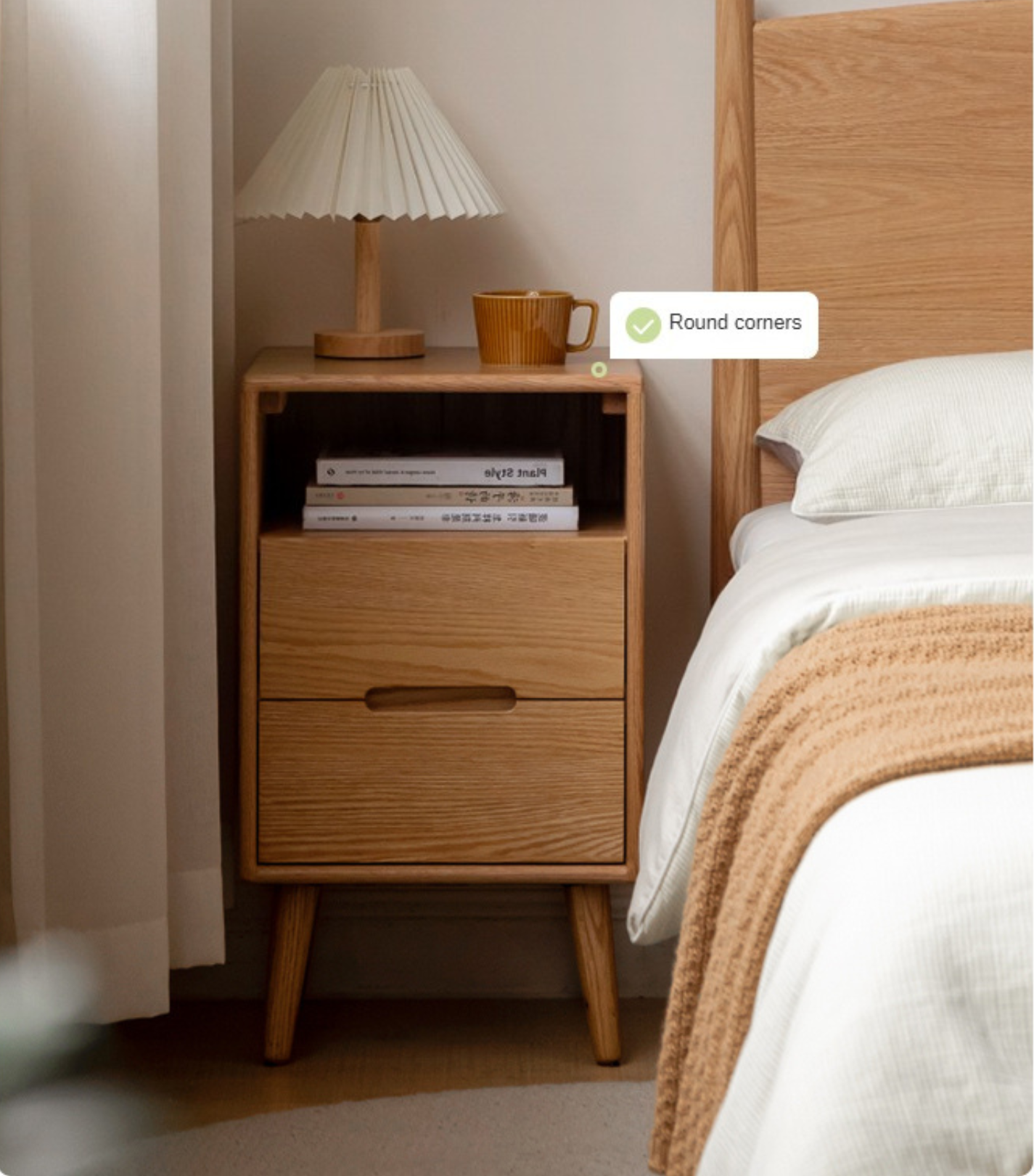 Oak Solid Wood Narrow nightstand Nordic)