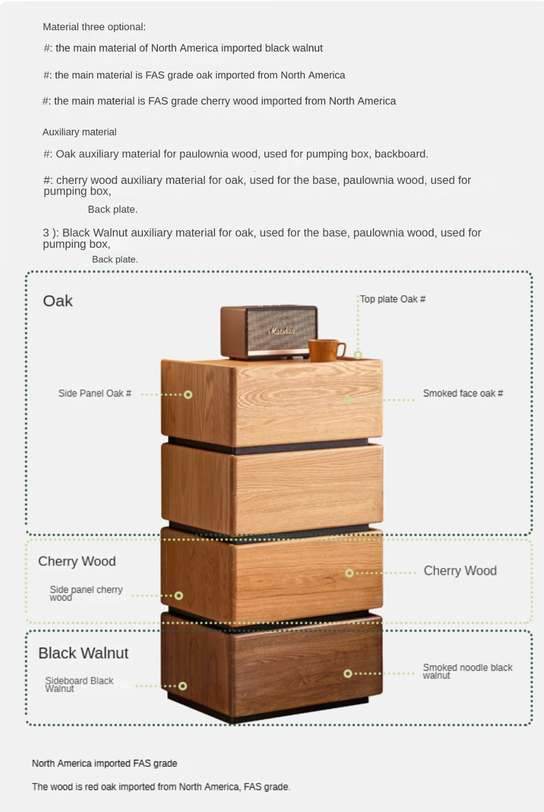 Black walnut, Cherry, Oak solid wood free combination storage nightstand