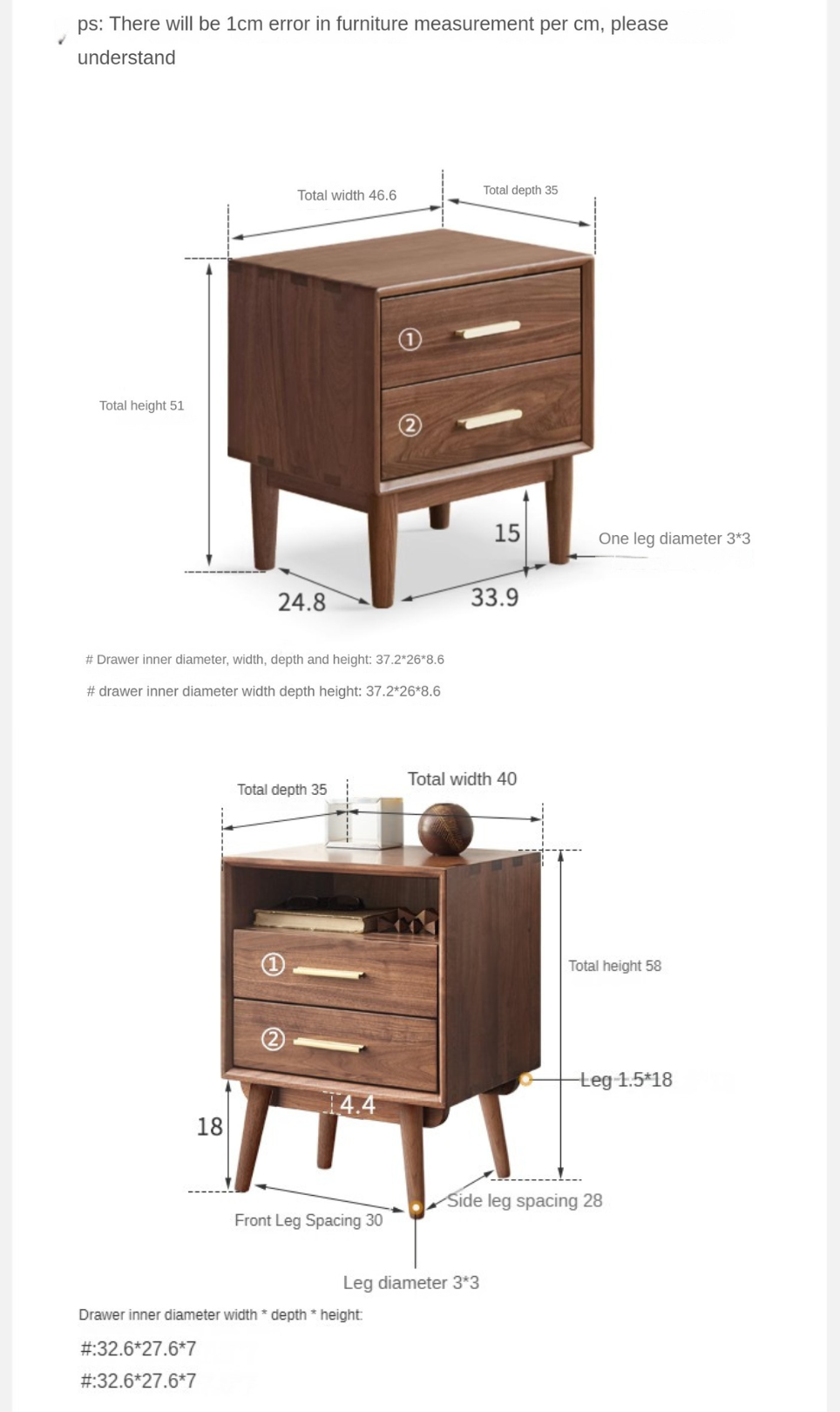 Black Walnut solid wood Nightstand.