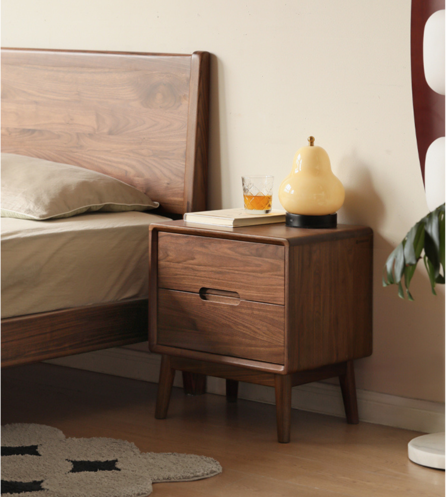 Black Walnut Solid Wood nightstand Storage)