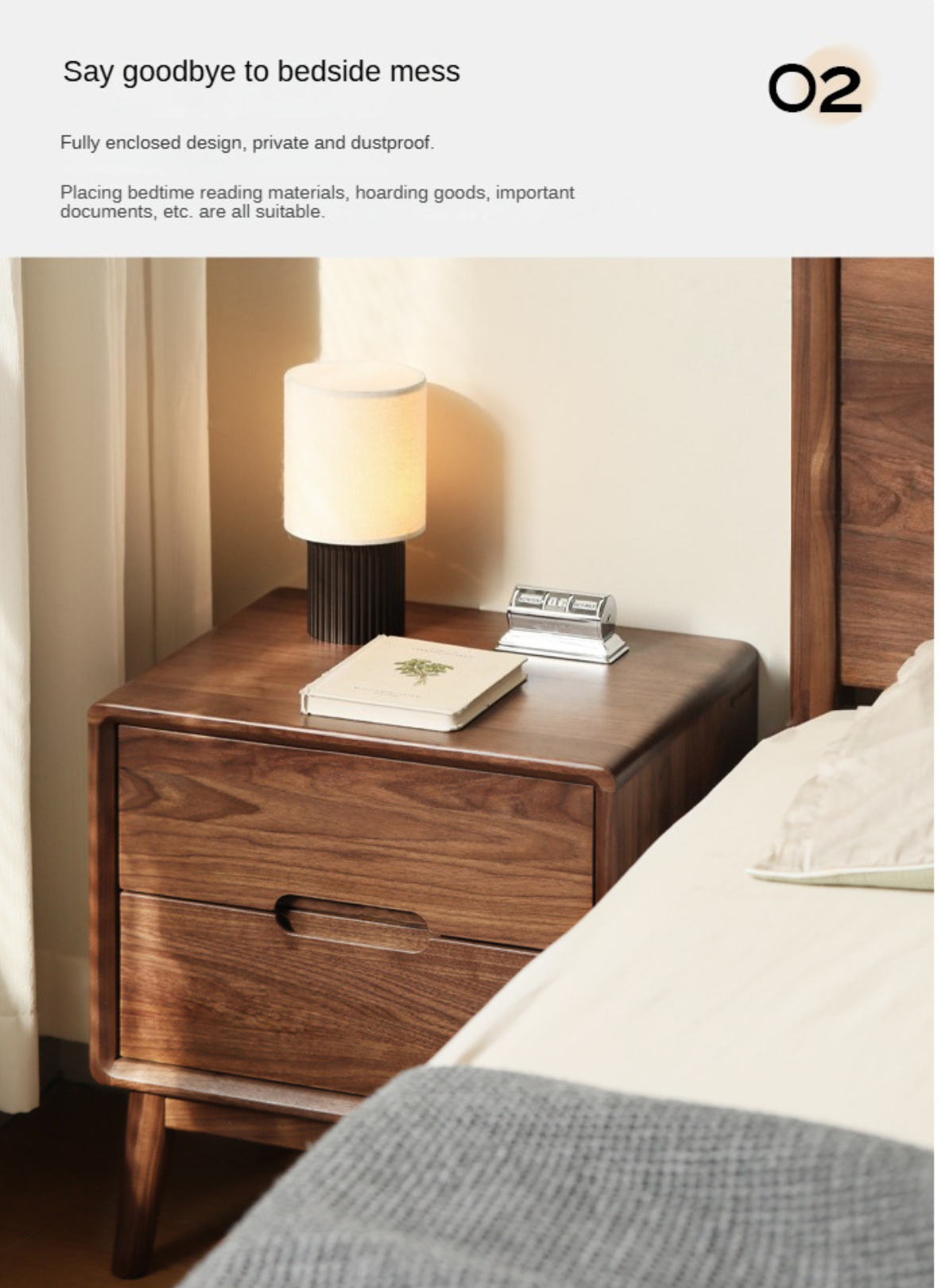 Black Walnut Solid Wood nightstand Storage)