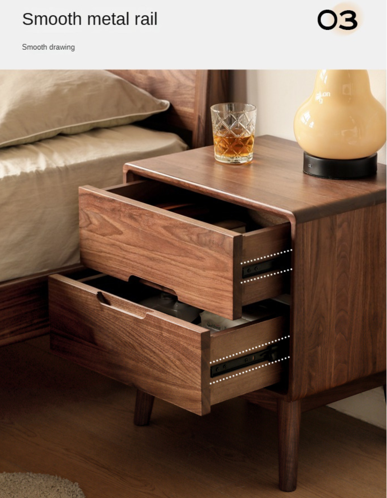 Black Walnut Solid Wood nightstand Storage)