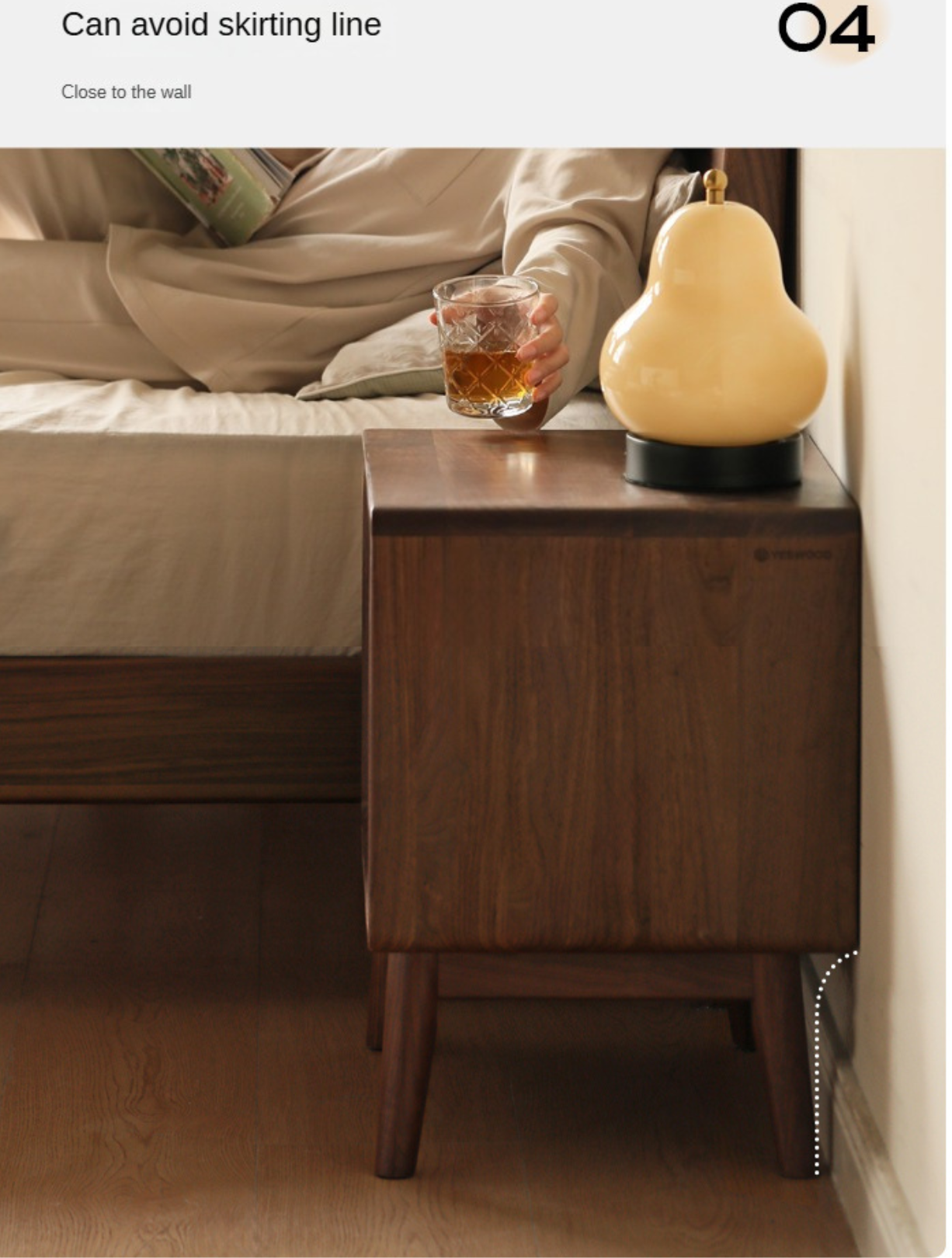 Black Walnut Solid Wood nightstand Storage)