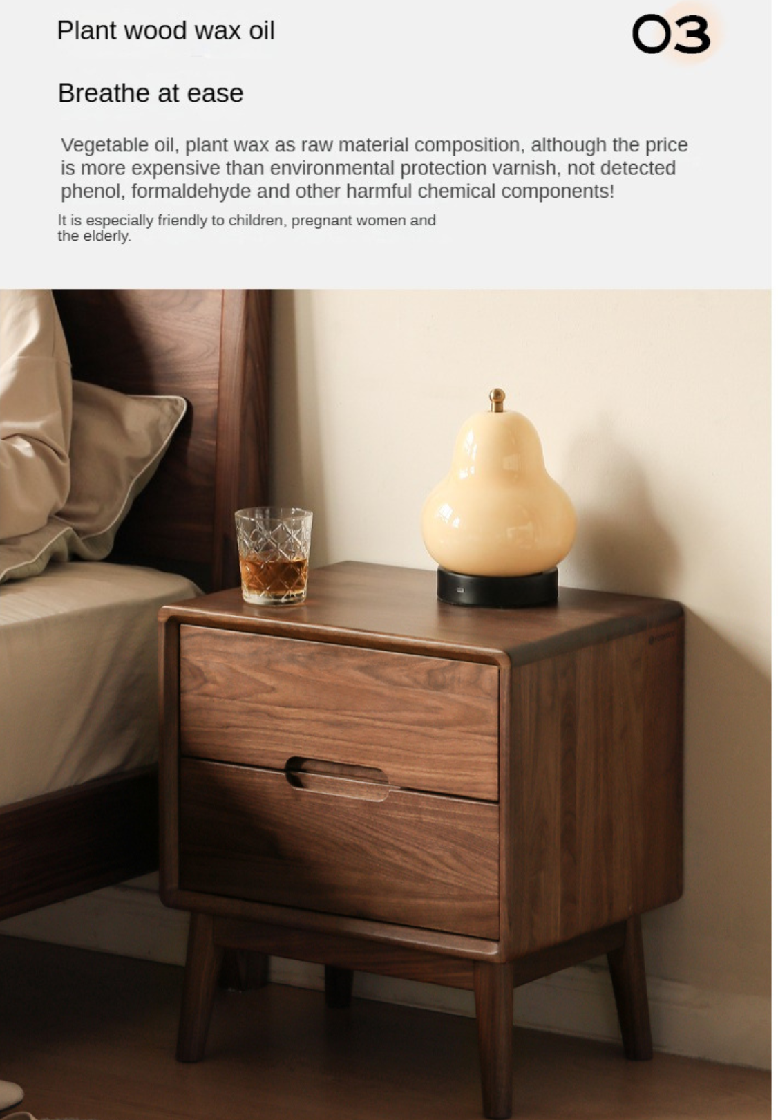 Black Walnut Solid Wood nightstand Storage)