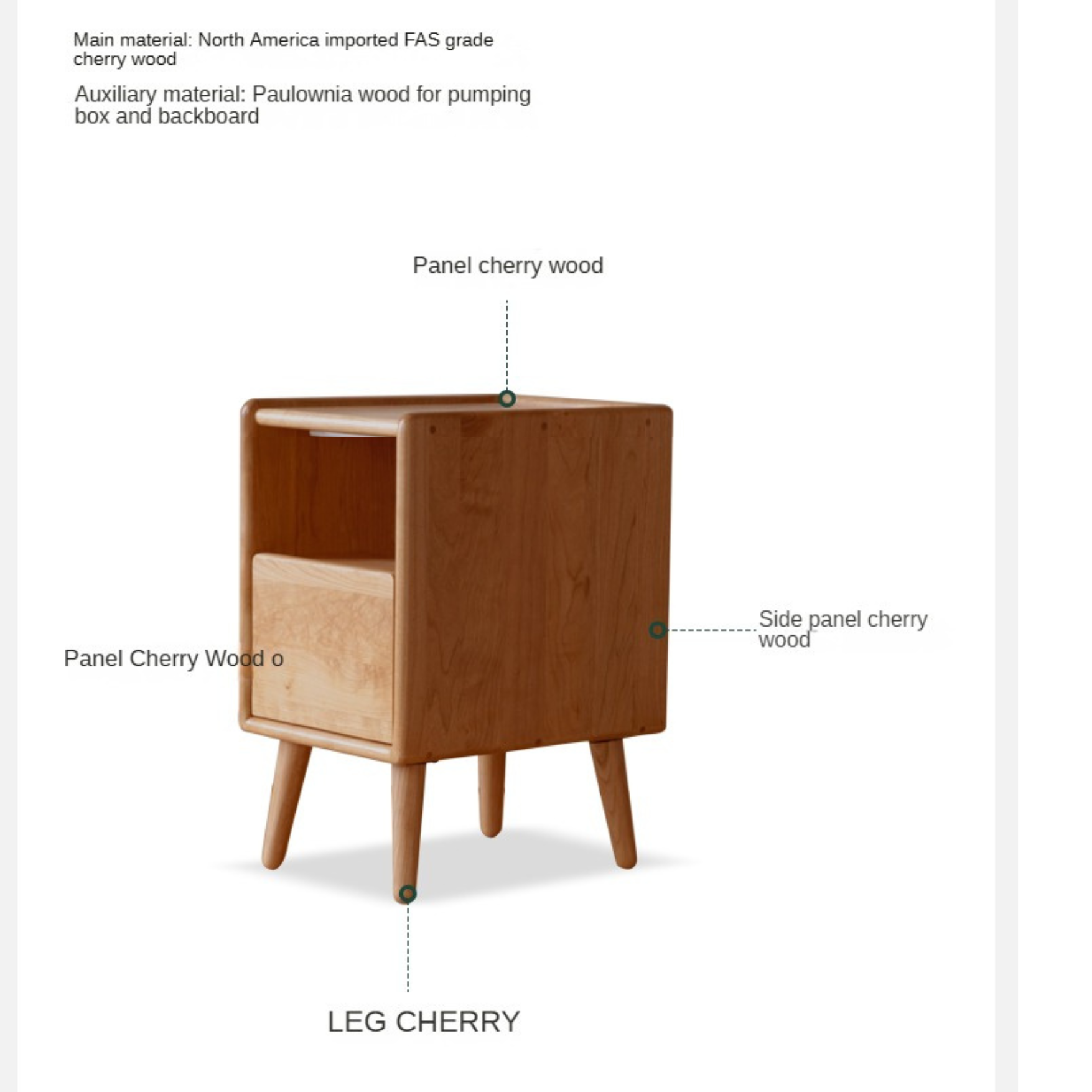 Cherry wood ultra-narrow nightstand with light)