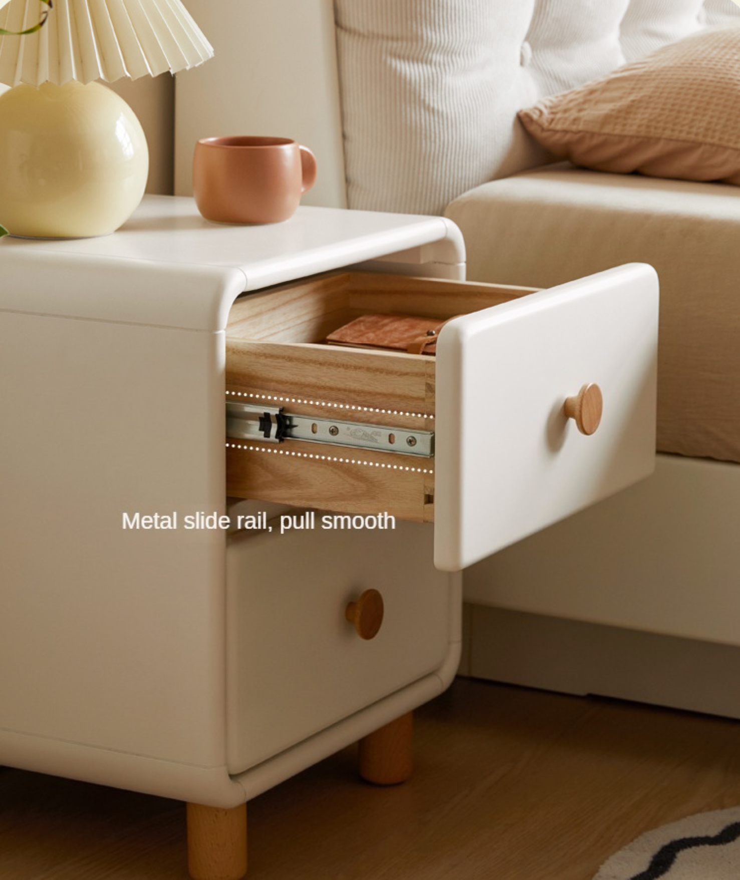 Poplar solid wood nightstand cream style white cabinet)