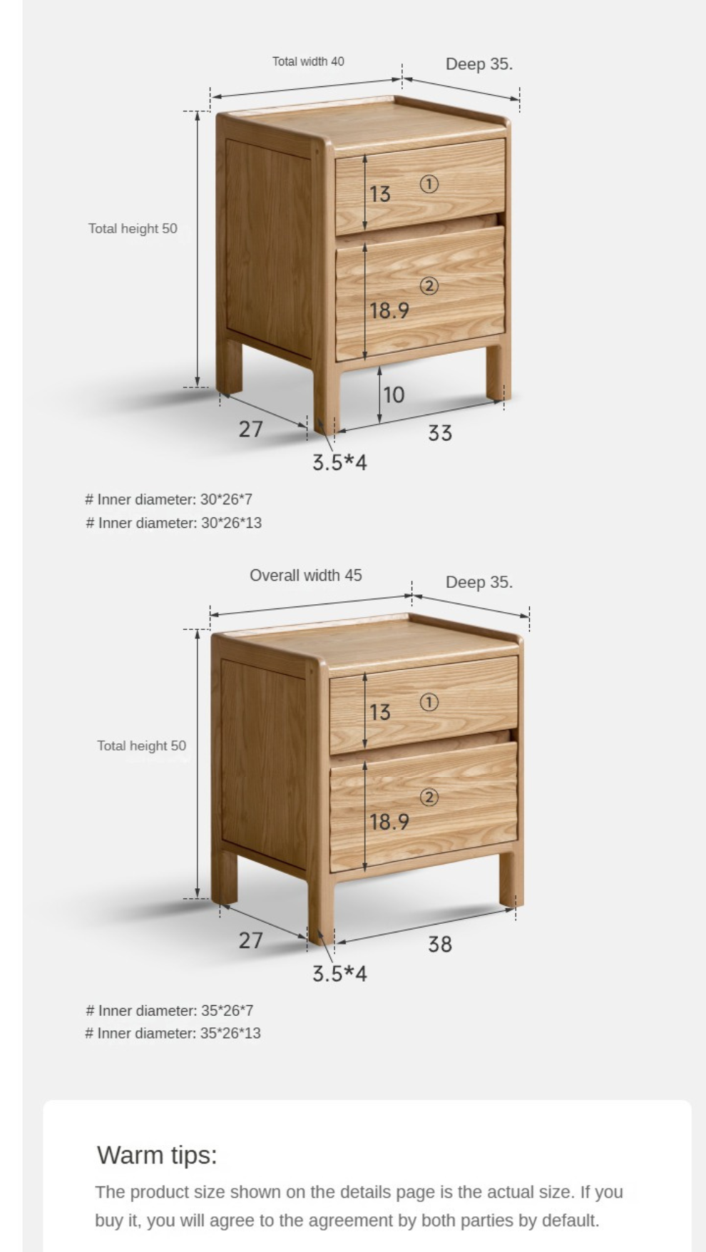 Ash Solid Wood Small Nightstand