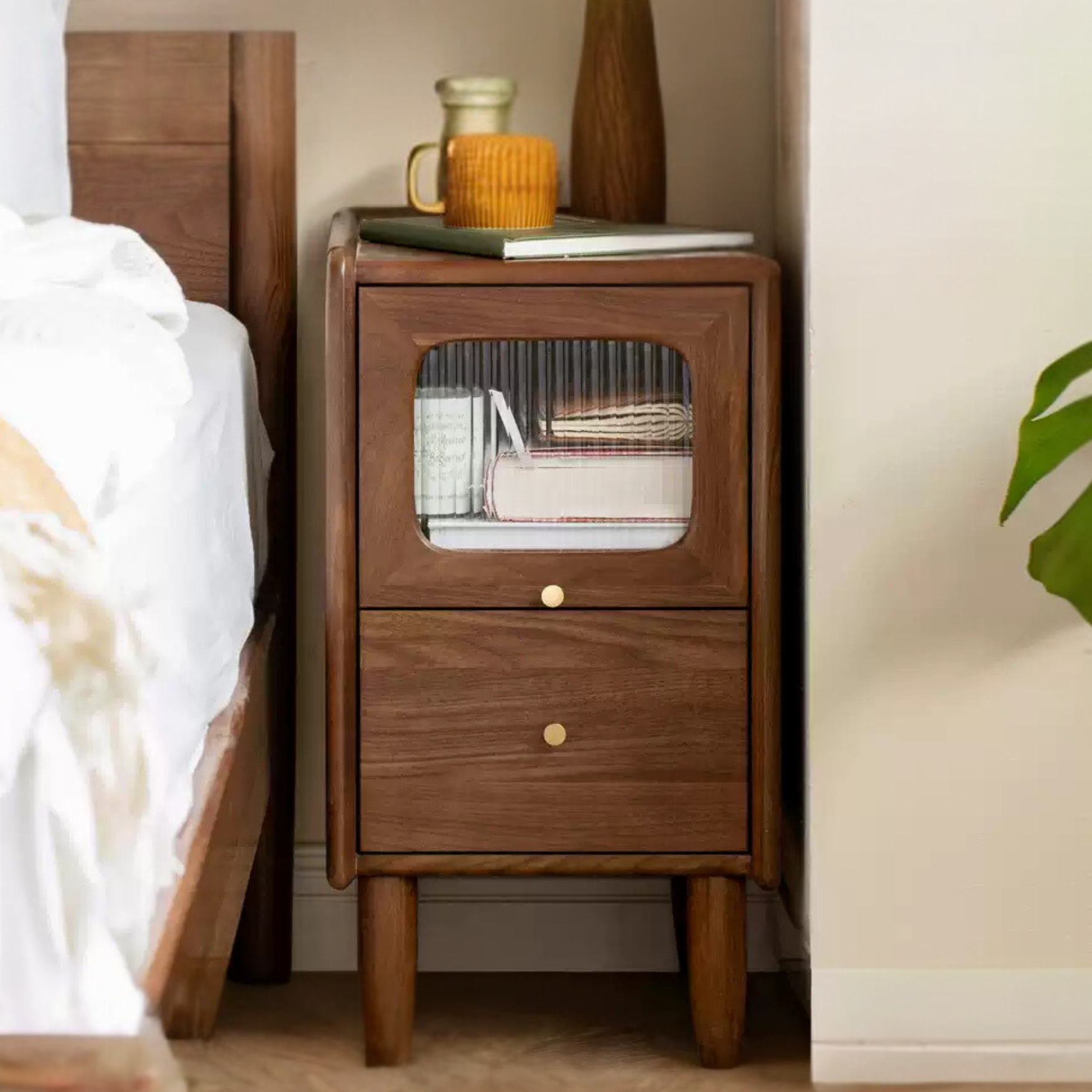 Black Walnut, Calpa solid wood ultra-narrow Nightstand: