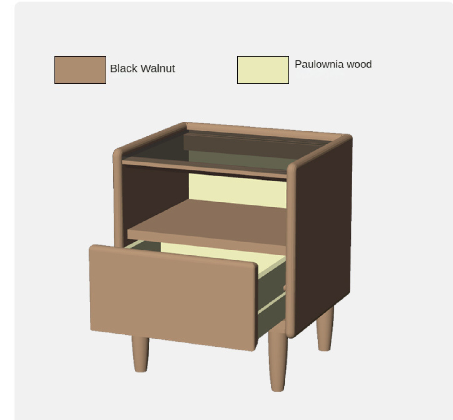 Black Walnut, Catalpa Solid Wood Nightstand Glass Countertop.