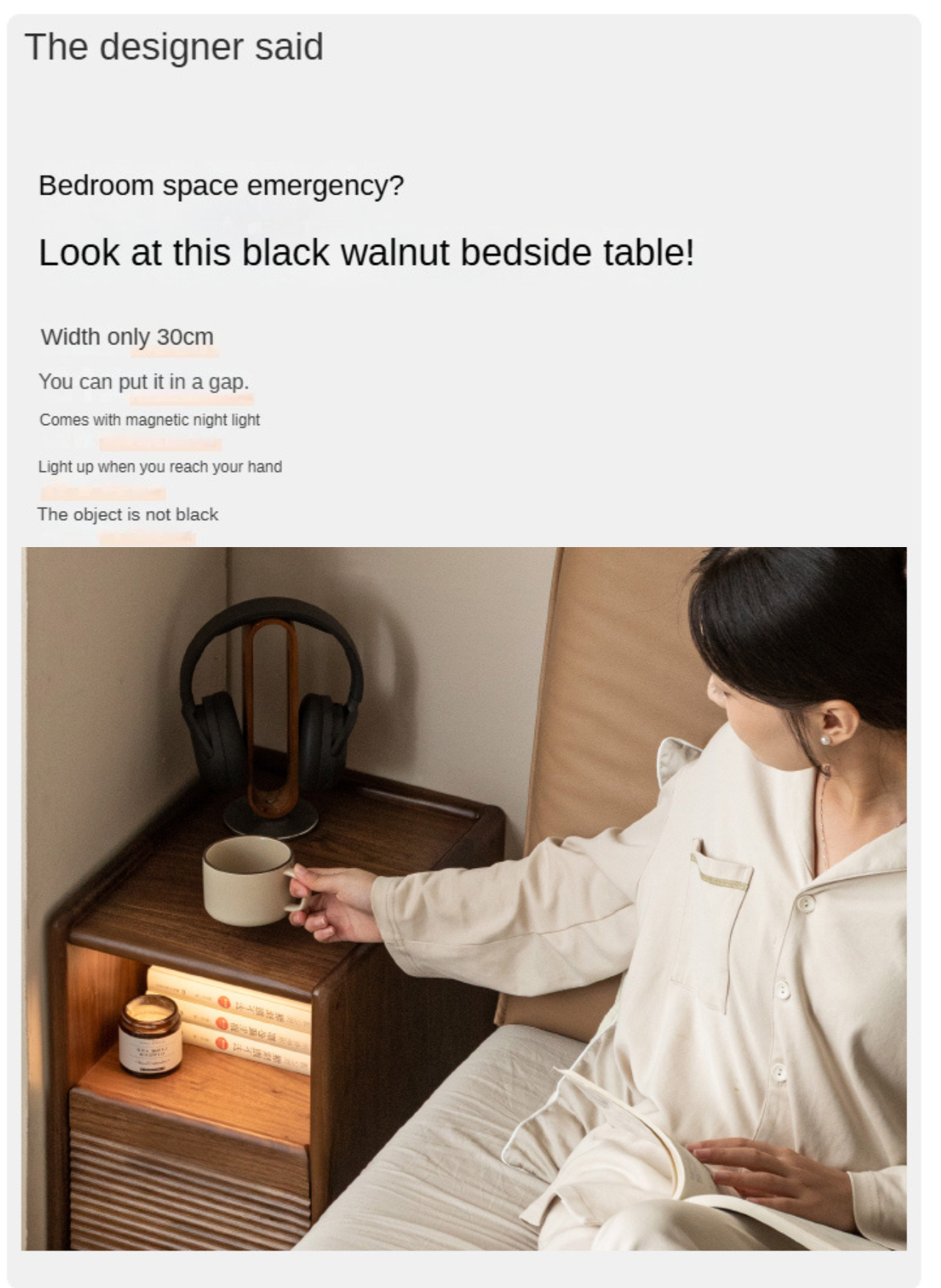 Black walnut solid wood nightstand narrow night light: