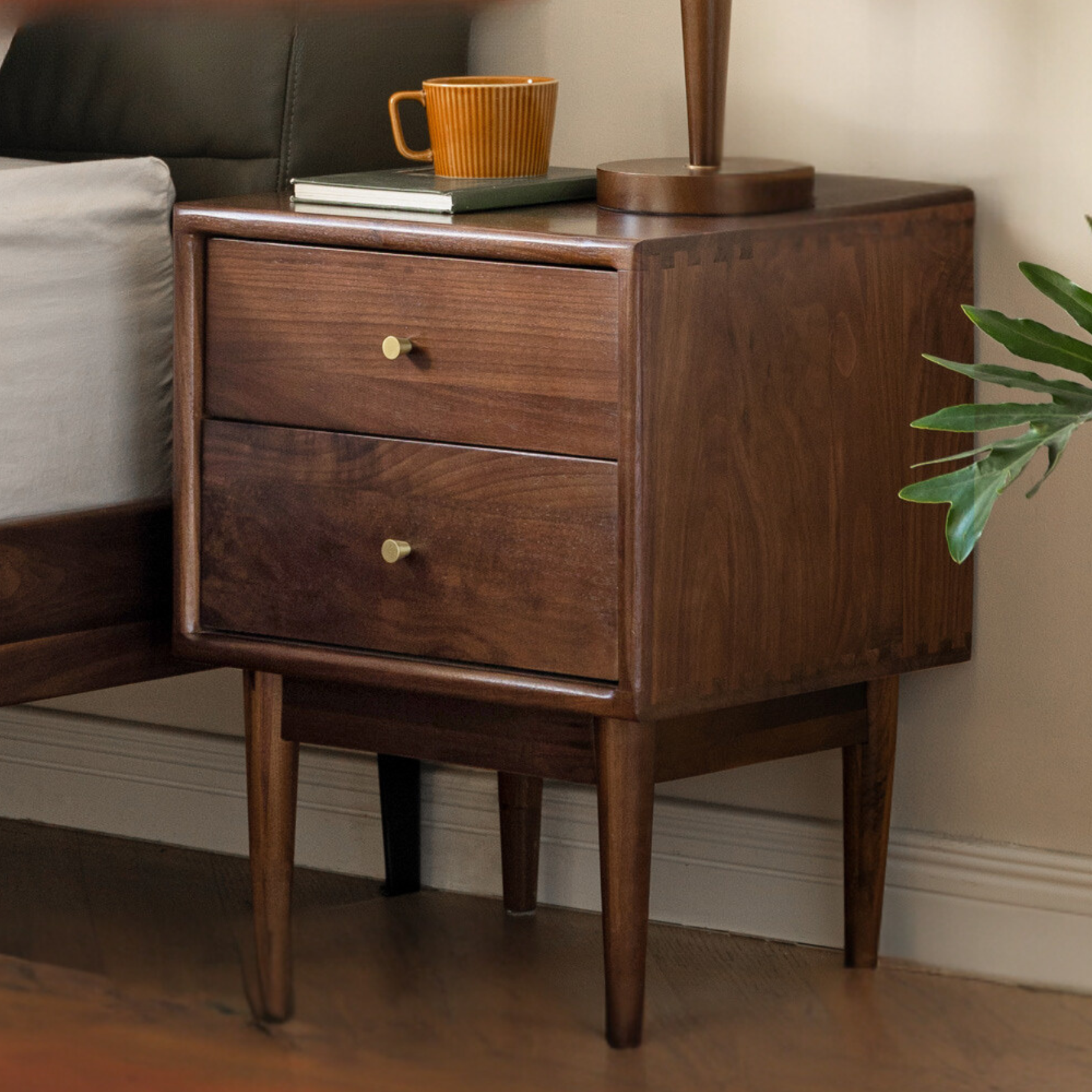 Black walnut solid wood nightstand: