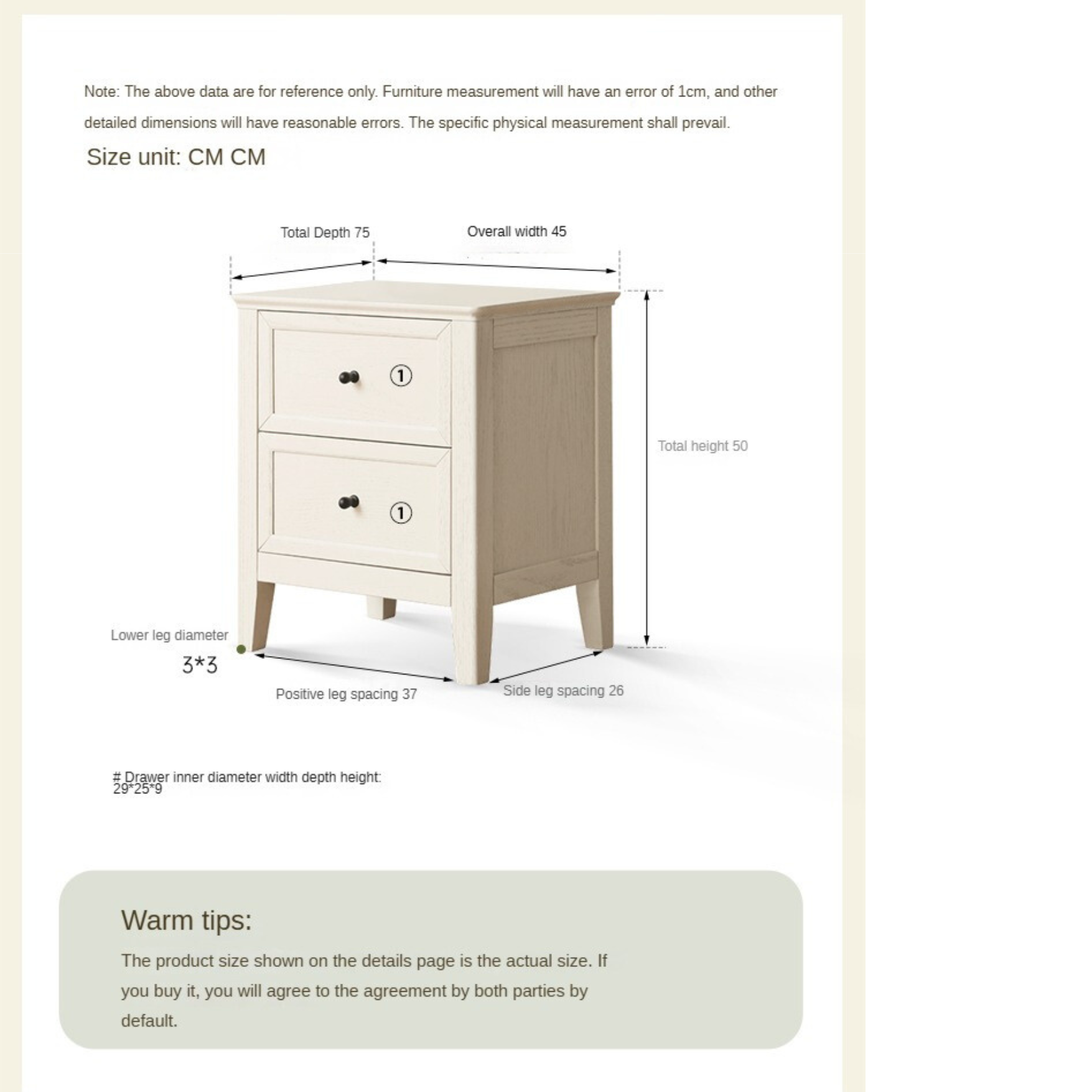 Oak Solid Wood nightstand Cream American)