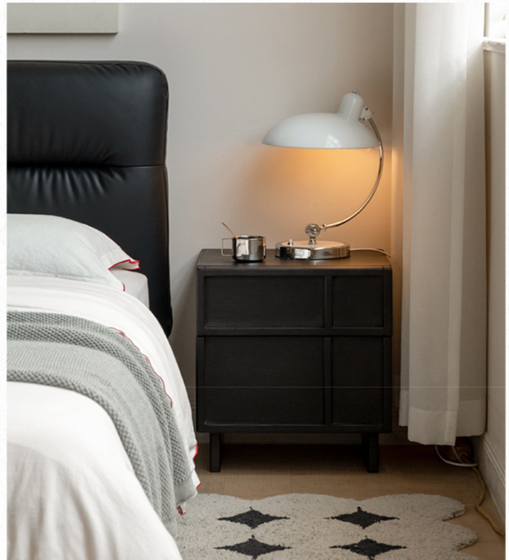 Oak Solid Wood Modern Black Storage Nightstand ,