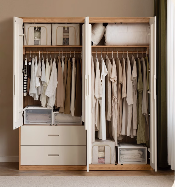 Oak Solid Wood Log Cream Style Wardrobe