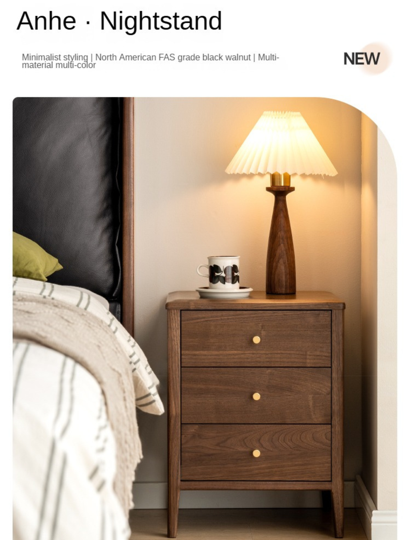 Black walnut solid wood Nordic style Nightstand