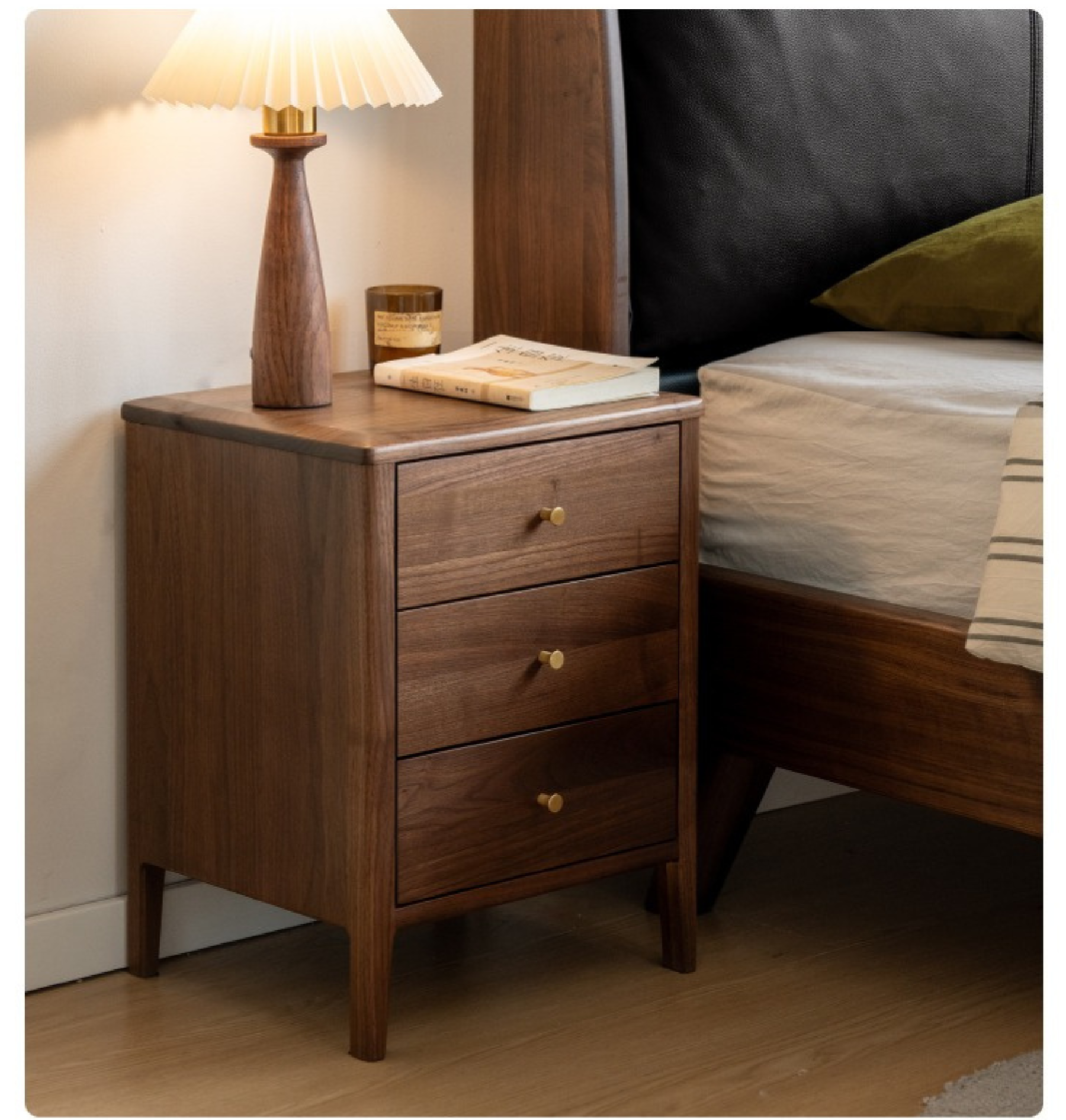 Black walnut solid wood Nordic style Nightstand