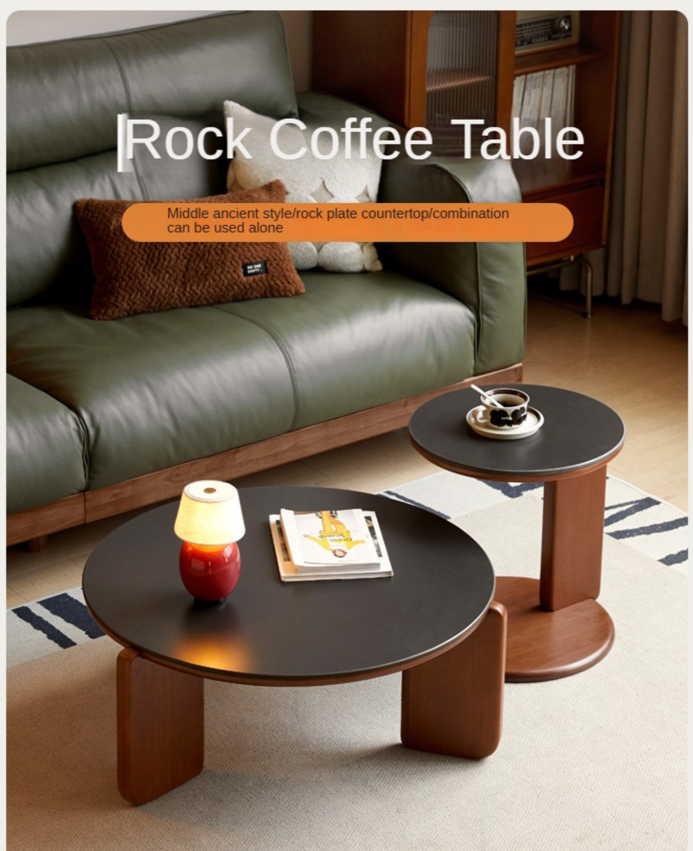 Poplar solid wood rock board coffee table