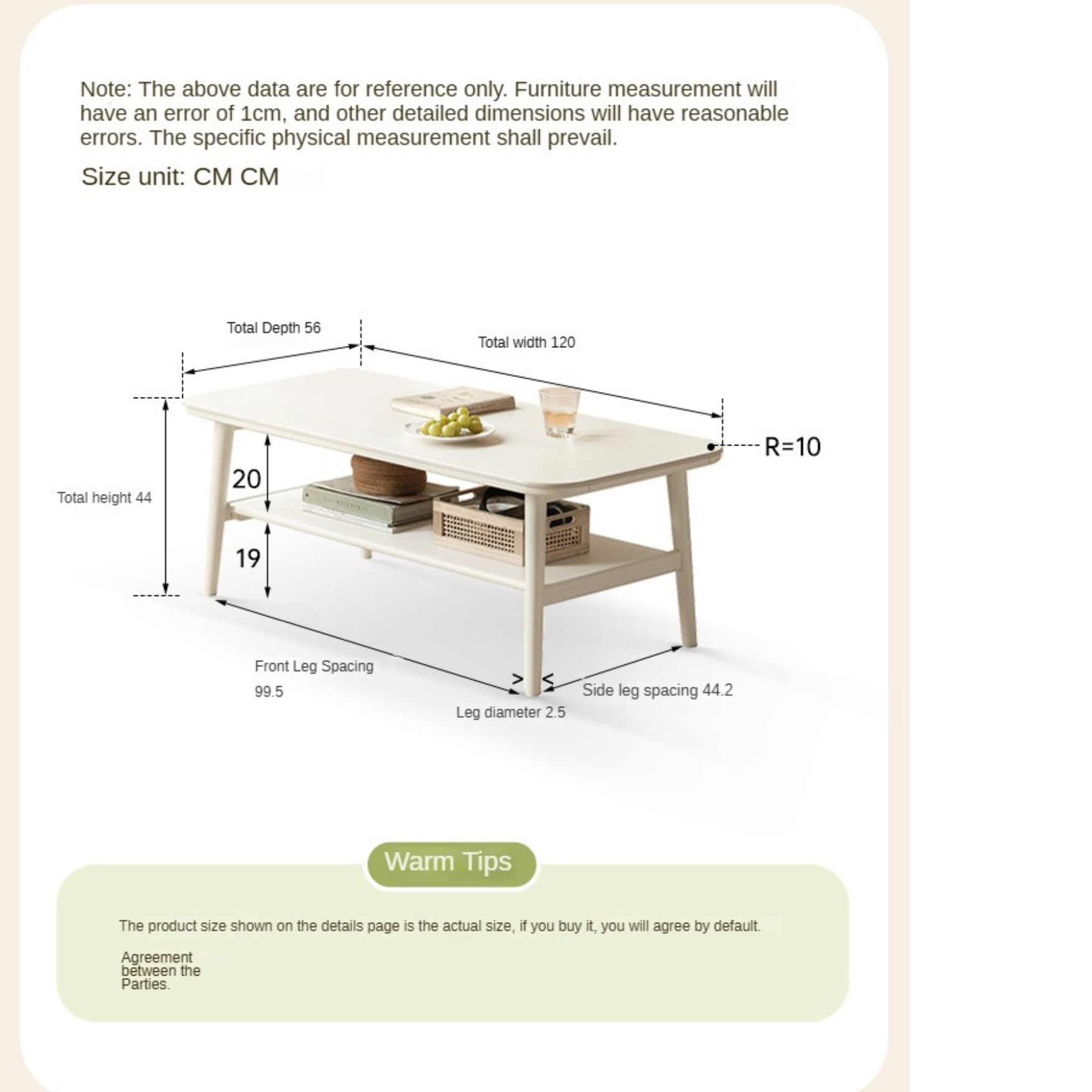 Poplar solid wood white cream style rock board coffee table