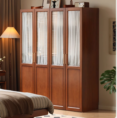 Poplar Solid Wood Modern Retro Style Double Door Wardrobet