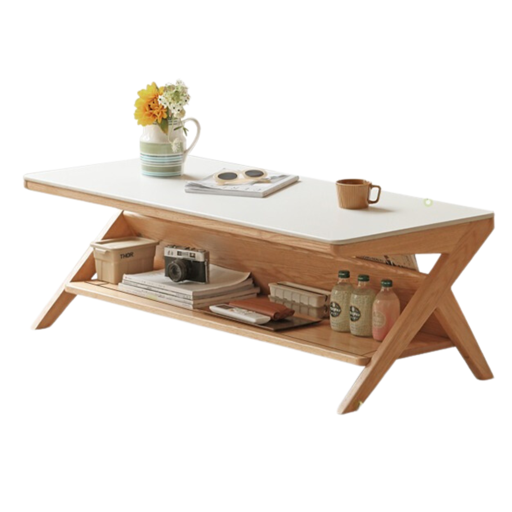 Oak Solid Wood Modern Rock Plate Coffee Table