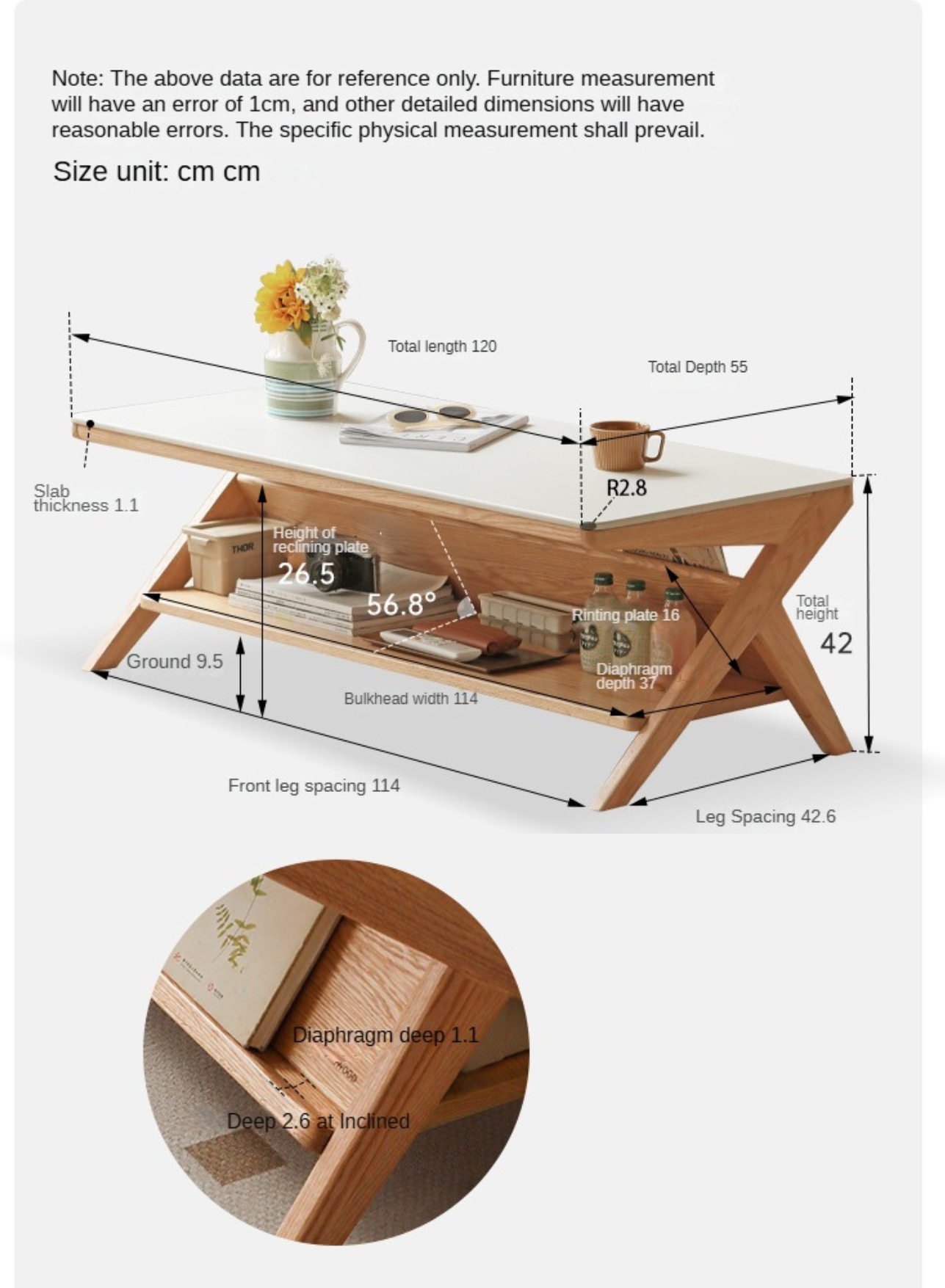 Oak Solid Wood Modern Rock Plate Coffee Table