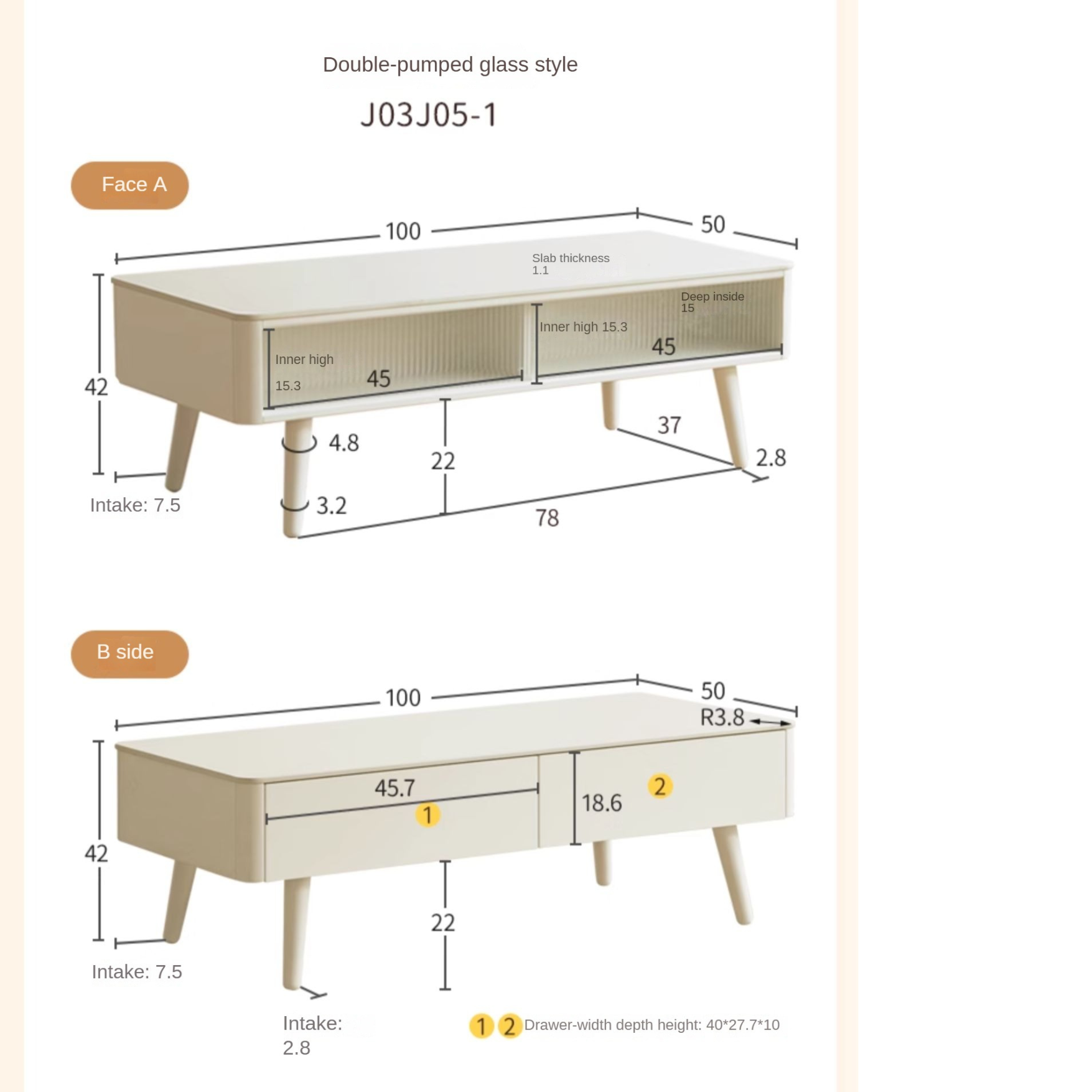 Rubber Solid Wood White Cream Style Rock Plate Coffee Table-