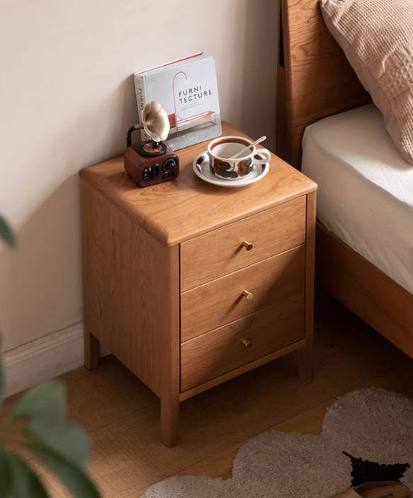 Cherry solid wood floor three drawer nightstand