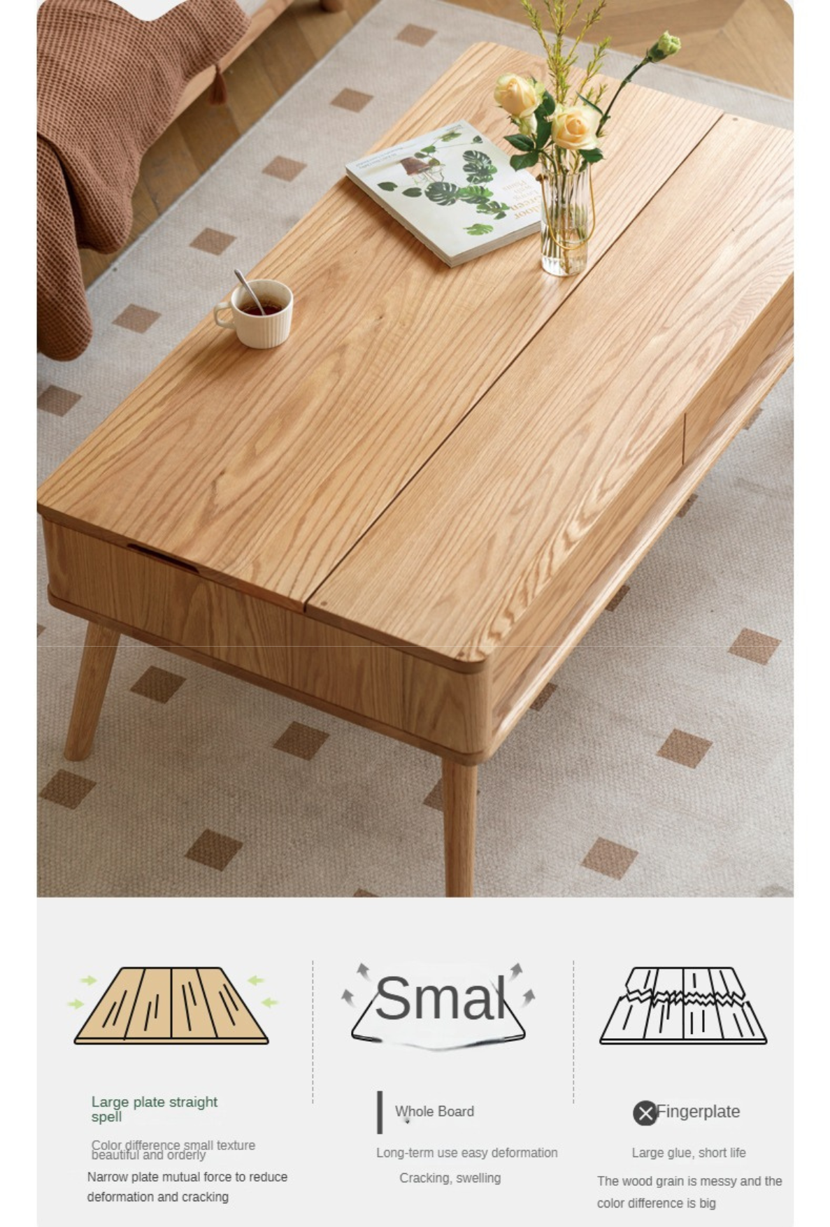 Oak Solid Wood Lifting Coffee Table