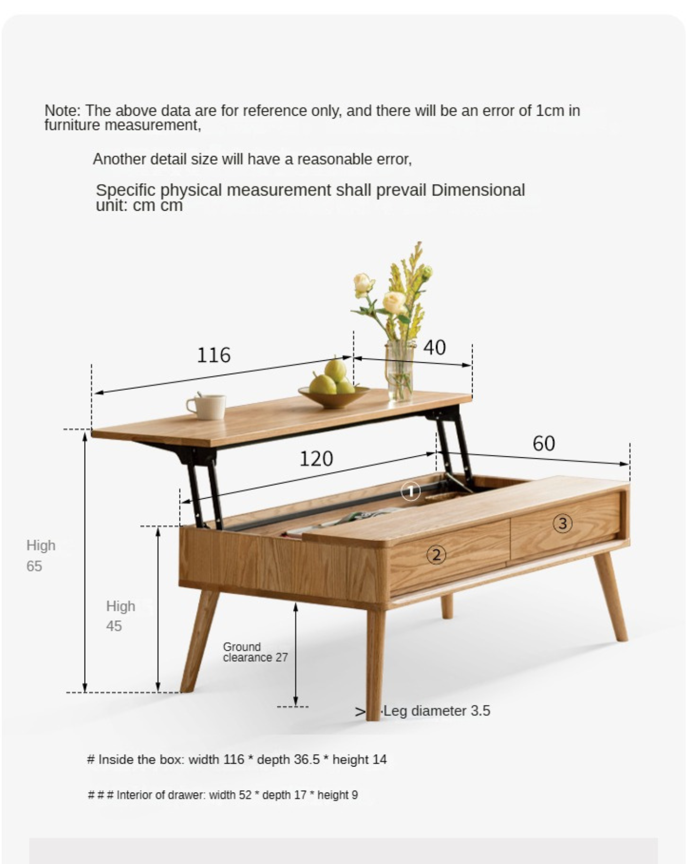 Oak solid wood Lifting Coffee Table-