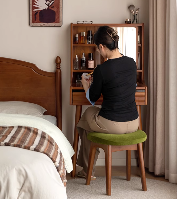 Oak, Cherry Solid Wood Makeup Stool