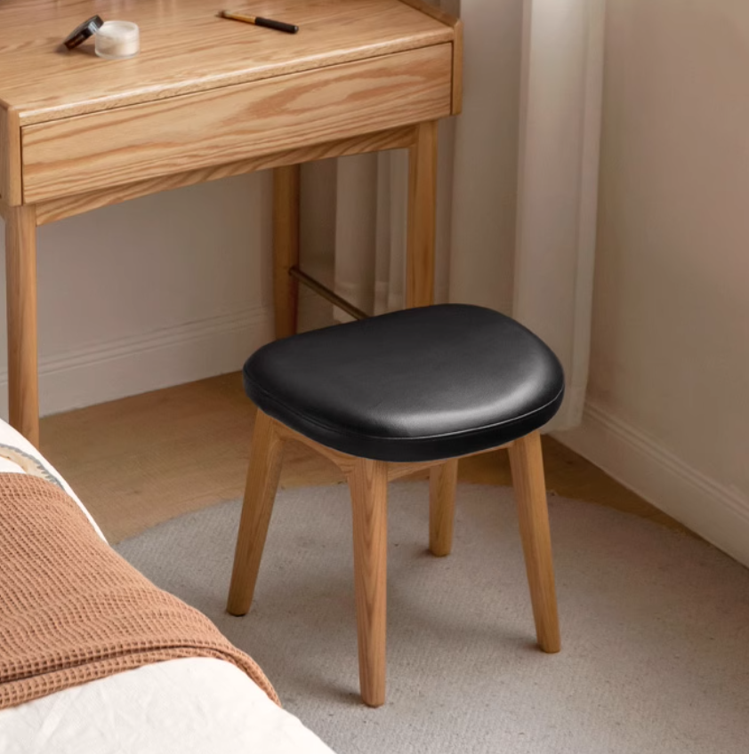 Oak, Black Walnut Solid Wood Makeup Soft Stool