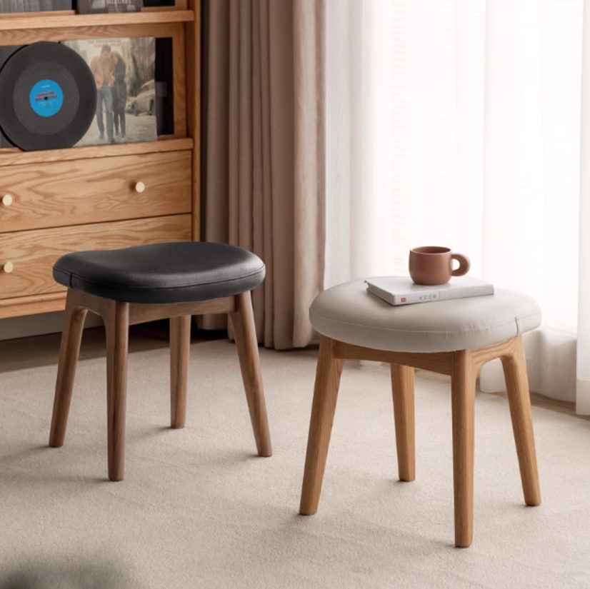 Oak, Black Walnut Solid Wood Makeup Soft Stool