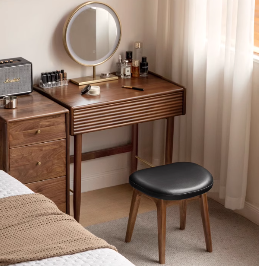 Oak, Black Walnut Solid Wood Makeup Soft Stool