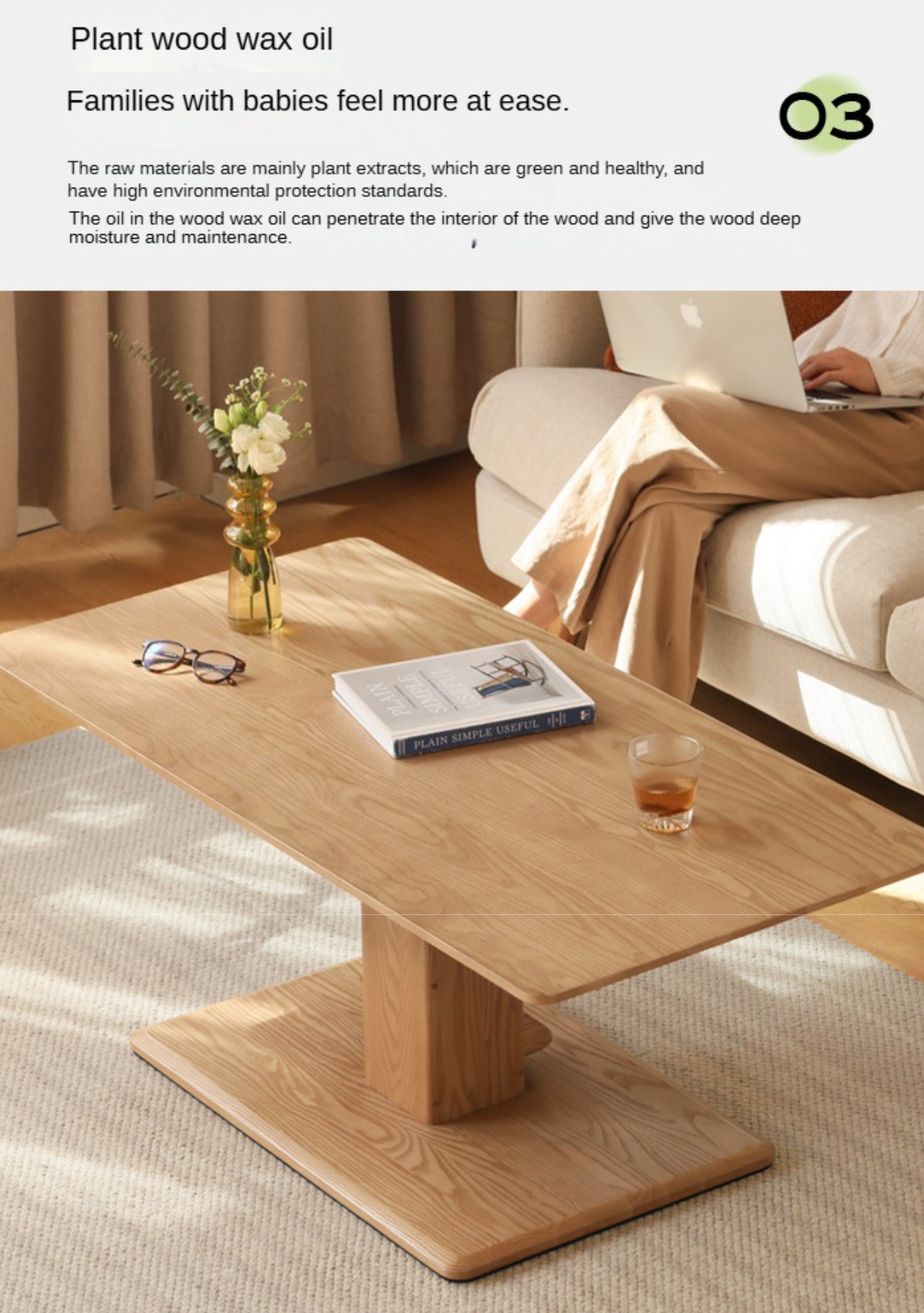 Ash, Oak solid wood lifting modern coffee table,