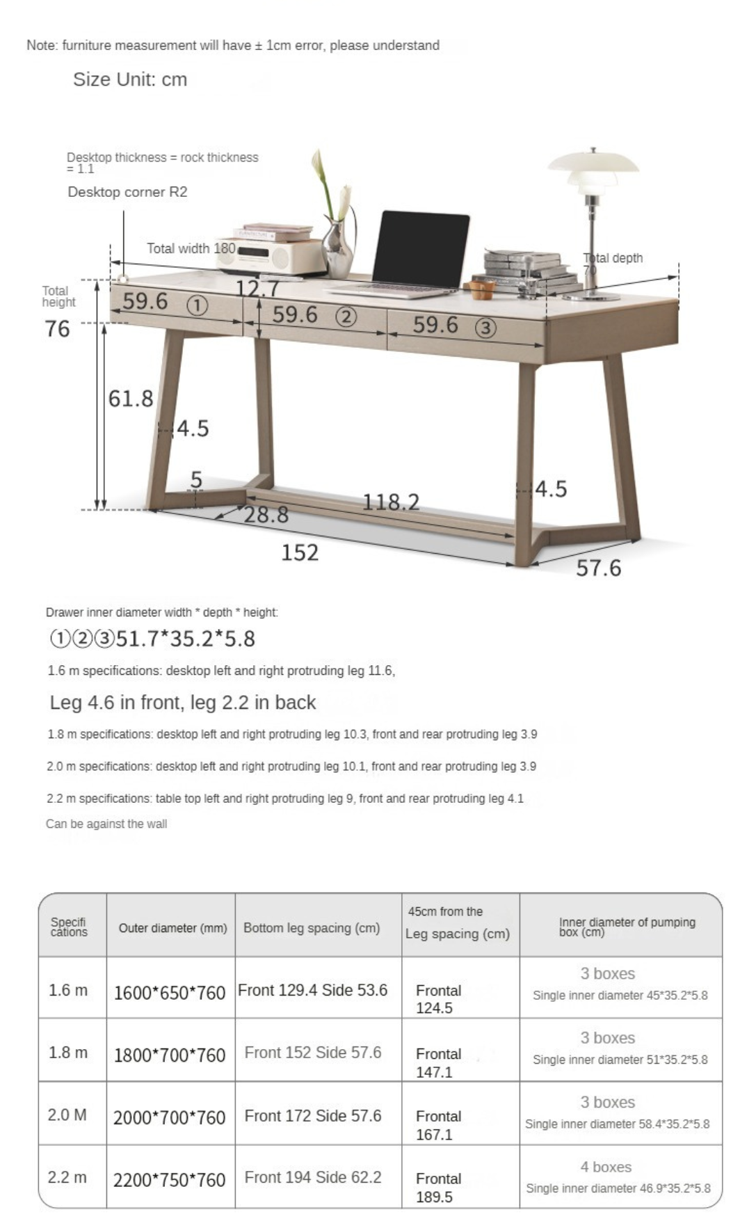 Oak, Poplar Solid wood slate warm Elegant desk with drawer-