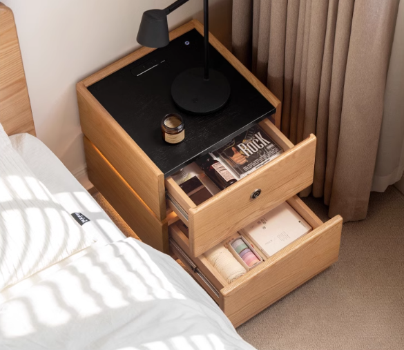 Oak solid wood multifunctional nightstand