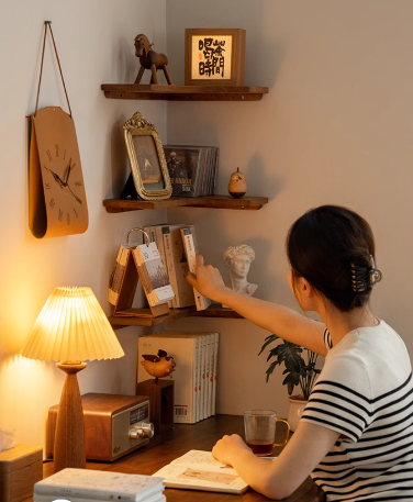 Oak, Cherry, Black Walnut solid wood corner rack, bookshelf