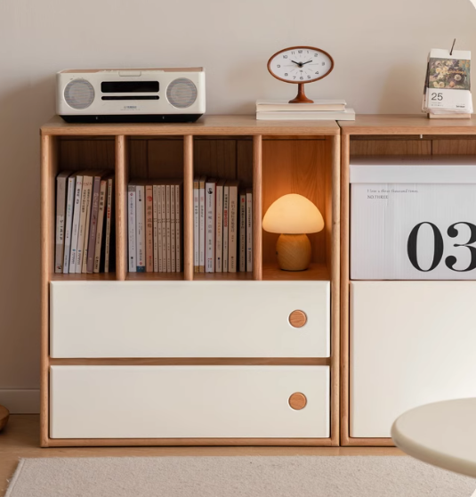 Oak solid wood cream style module combination bookcase