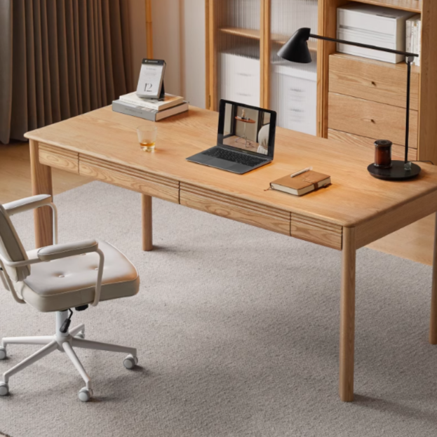 Oak solid wood long office desk