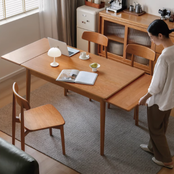 Cherry solid wood retro style retractable dining table