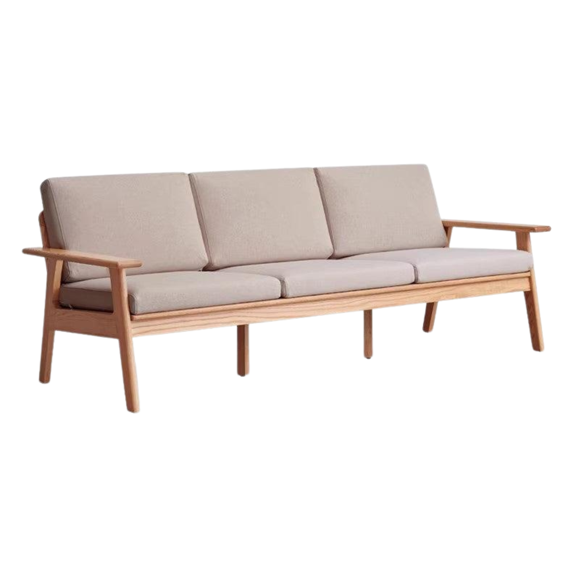 Oak, Pine Solid Wood Japanese-style Three-person Fabric Sofa