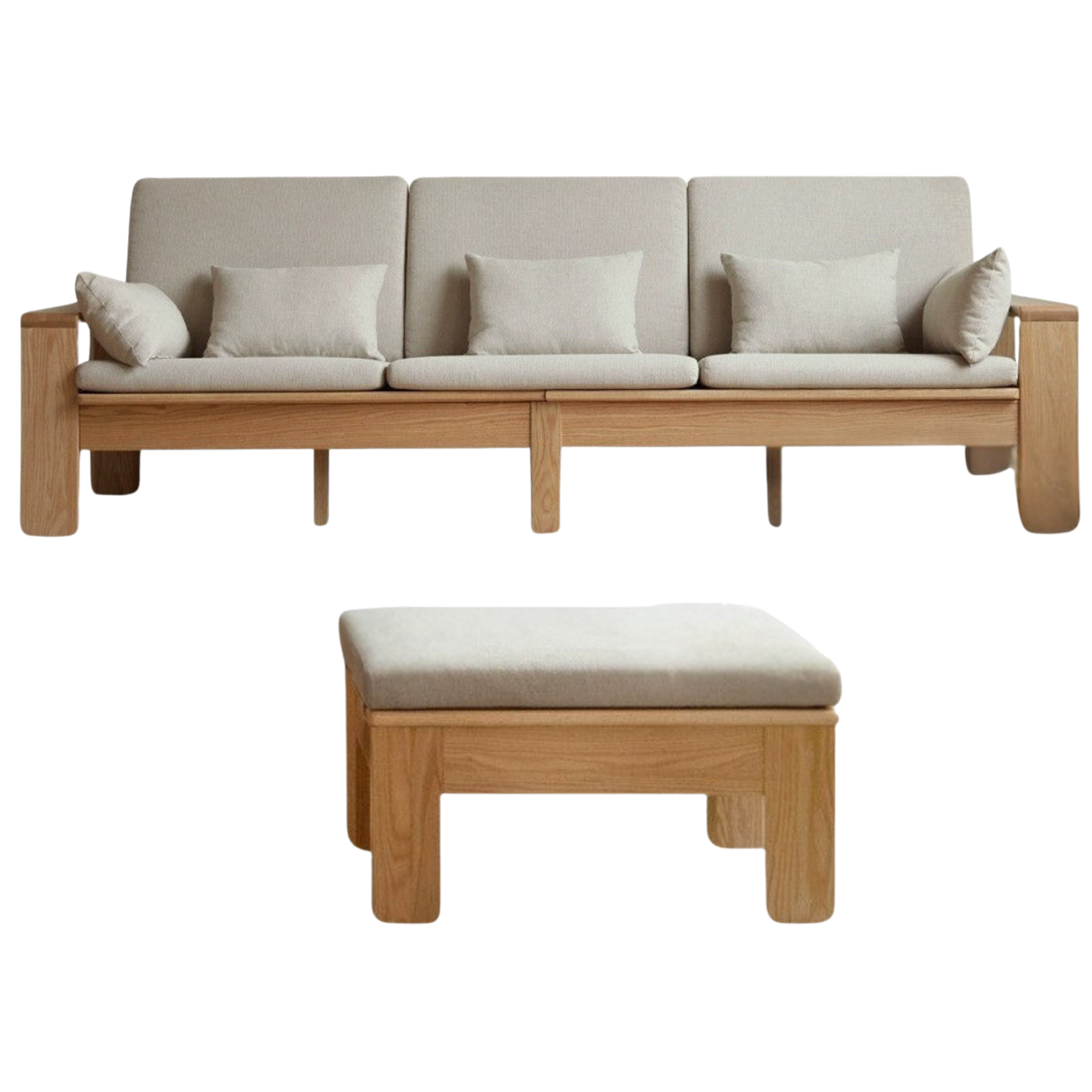 Oak Solid Wood Modern Nordic Fabric Sofa)