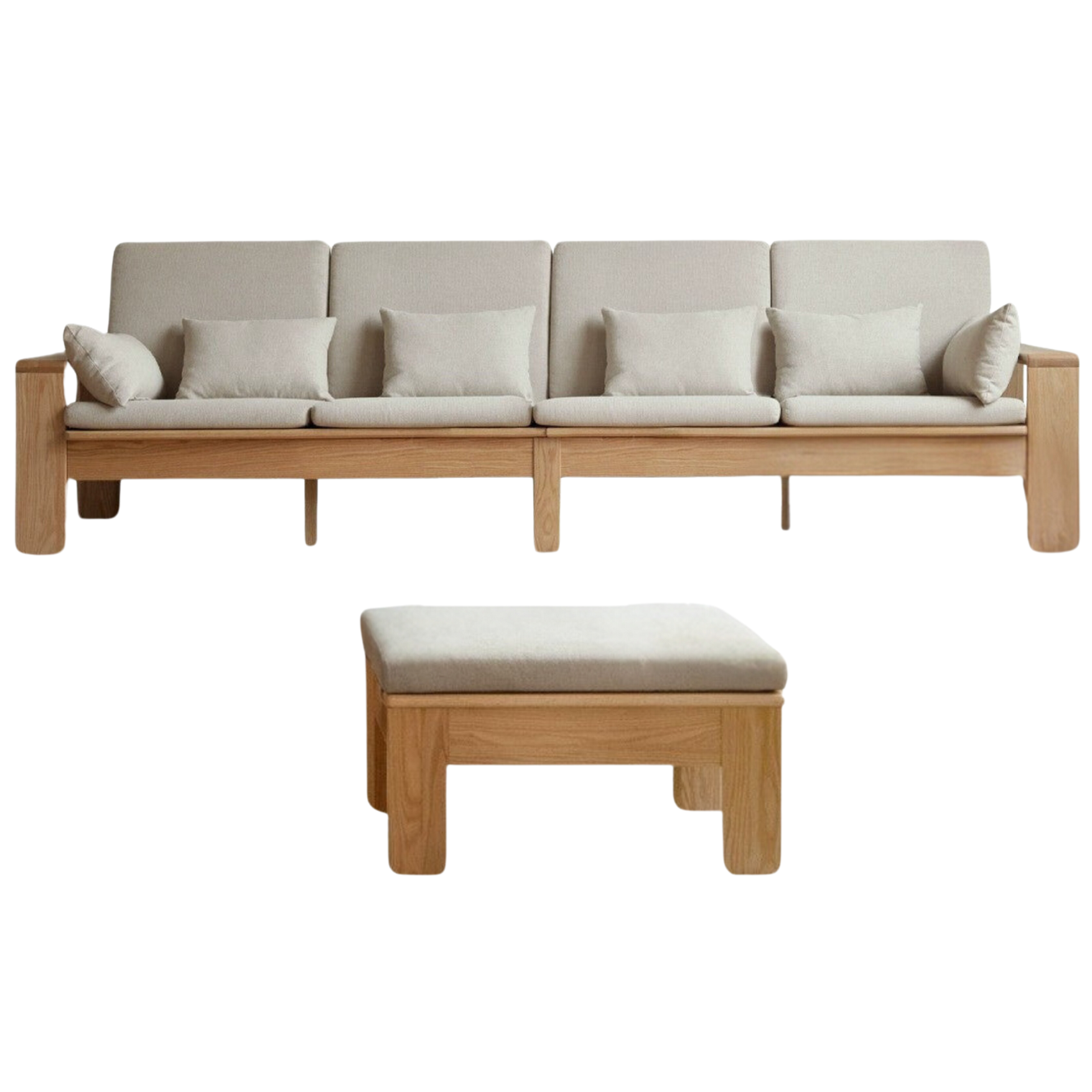 Oak Solid Wood Modern Nordic Fabric Sofa)